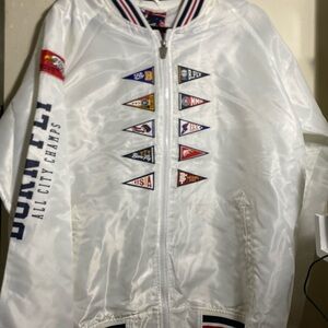 White Bomber Jacket with Patches